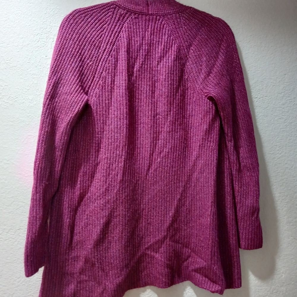 LOFT Magenta Open-Front Ribbed Cardigan - Picture 6 of 7